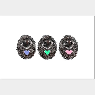 Three Little Hedgehogs with Hearts Posters and Art